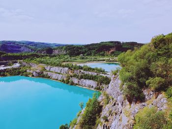 High angle view of lake against sky