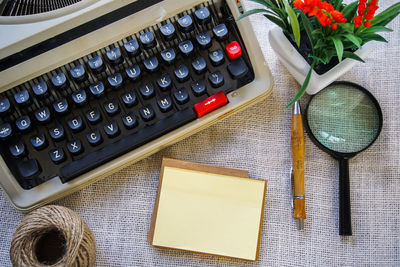 High angle view of typewriter on table