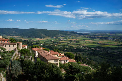 High angle view of townscape against sky