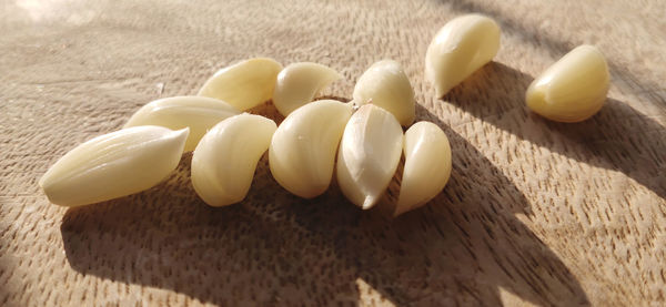 High angle view of eggs on table