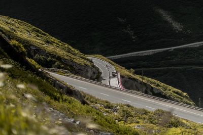 High angle view of highway by mountain