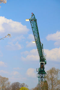Low angle view of crane against sky