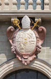 Low angle view of sculpture on building