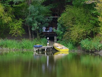 Boats in calm lake