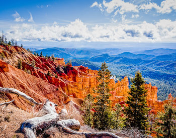 Scenic view of mountains at bryce canyon national park against cloudy sky