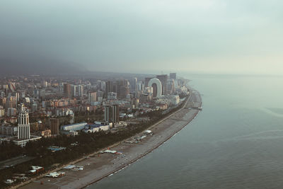 High angle view of city at waterfront