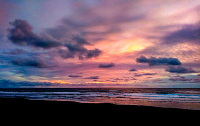 Scenic view of beach against sky during sunset