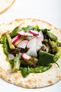 High angle view of salad in plate on table