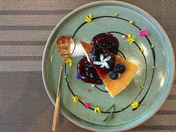 High angle view of cake slice on plate