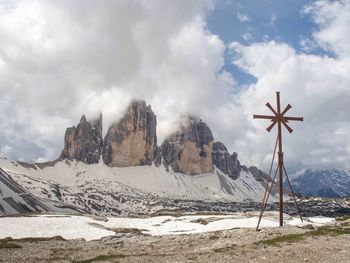Chapel chiesetta alpina, 26 may 2018. chapel at tre cime chalet. dolomites mountain in tyrol, italy