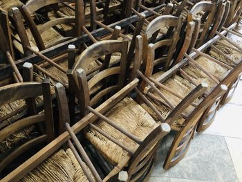 High angle view of empty chairs in store