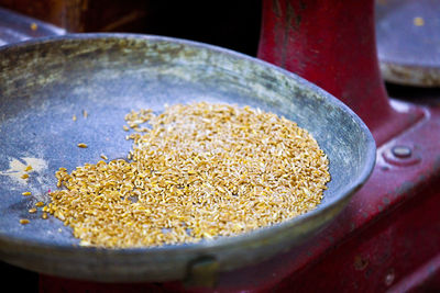 Close-up view of wheat in bowl