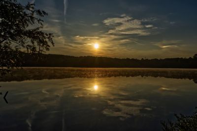 Scenic view of lake against sky during sunset