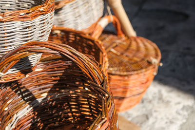 Close-up of man wearing basket