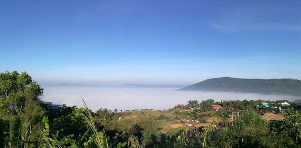 Scenic view of sea against blue sky