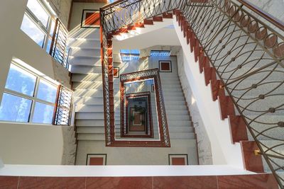 Low angle view of spiral staircase of building