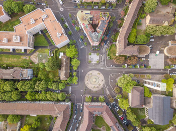 High angle view of street amidst buildings in city