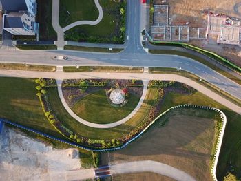 High angle view of road passing through city