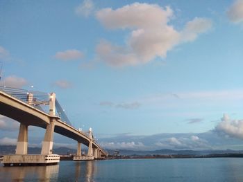 Low angle view of bridge over sea against sky