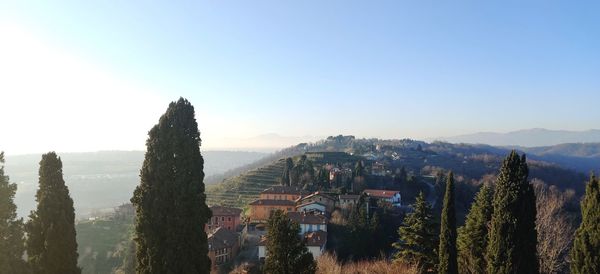 Panoramic view of townscape against clear sky