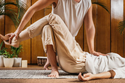 Traditional thai yoga passive stretching relaxing technique