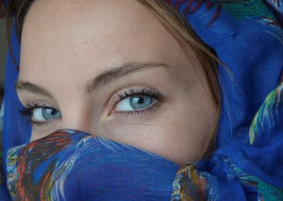 Close-up portrait of woman wearing headscarf