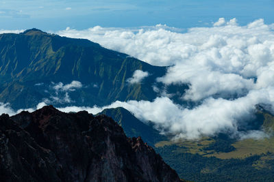 Panoramic view of volcanic landscape against sky