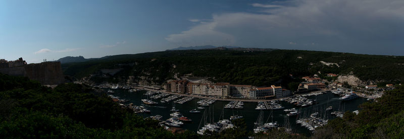 High angle view of buildings in town