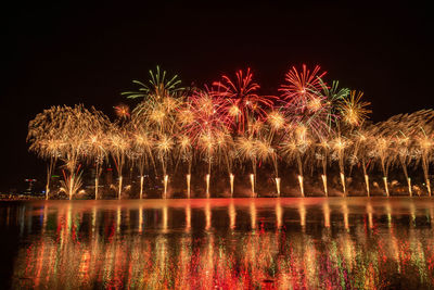 Firework display at night