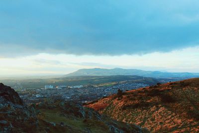 High angle view of landscape against cloudy sky