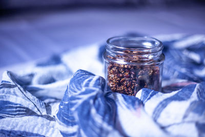 Close-up of drink served on table