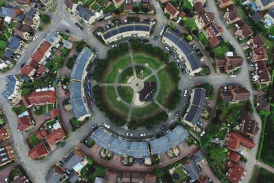 Aerial view of residential district with circle courtyard