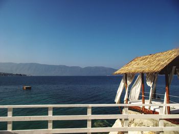 Scenic view of sea against clear blue sky