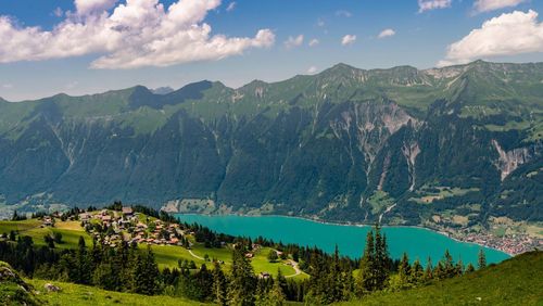 Panoramic view of landscape and mountains against sky