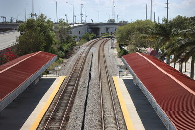 Railroad tracks amidst trees against sky