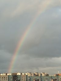 Rainbow over buildings in city against sky