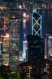 Illuminated buildings in city at night