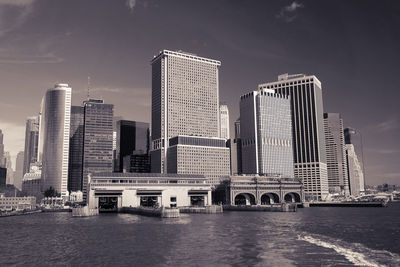 City skyline with river in background