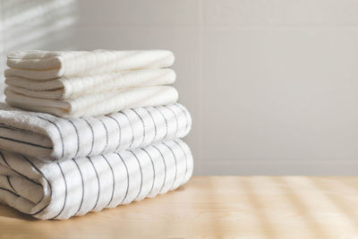 Close-up of towels on table