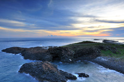 Scenic view of sea against sky during sunset