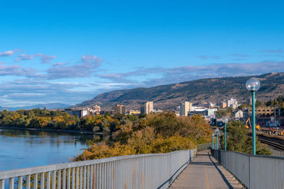 Scenic view of river by trees against blue sky