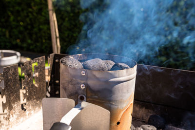 Close-up of meat on barbecue grill