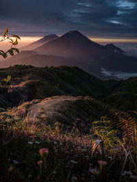 Scenic view of landscape against sky during sunset