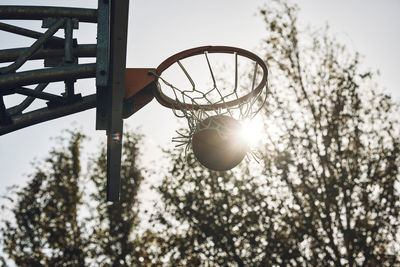 Low angle view of basketball hoop against sky