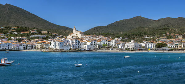 Panoramic view of cadaques from sea, catalonia, spain