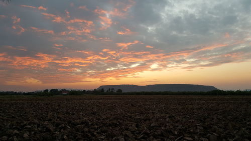 Scenic view of field against sky during sunset