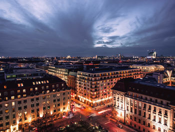 Illuminated cityscape at night