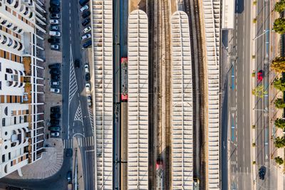 High angle view of buildings in city