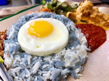 Close-up of breakfast served in plate