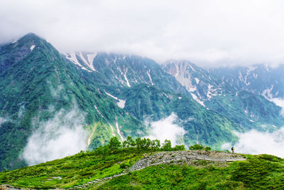 High angle view of mountain range against sky